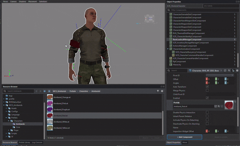 A user dragging an armband into the Prefab attribute on the Armband slot